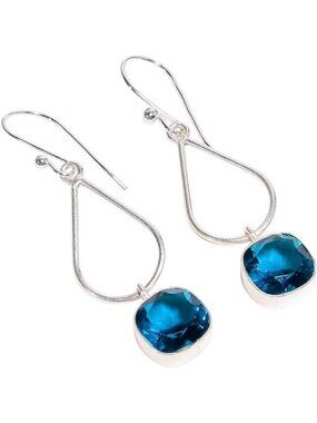 Apatite Cushion Cut Natural Gemstone Dangle Earrings 10x10mm 925 Silver